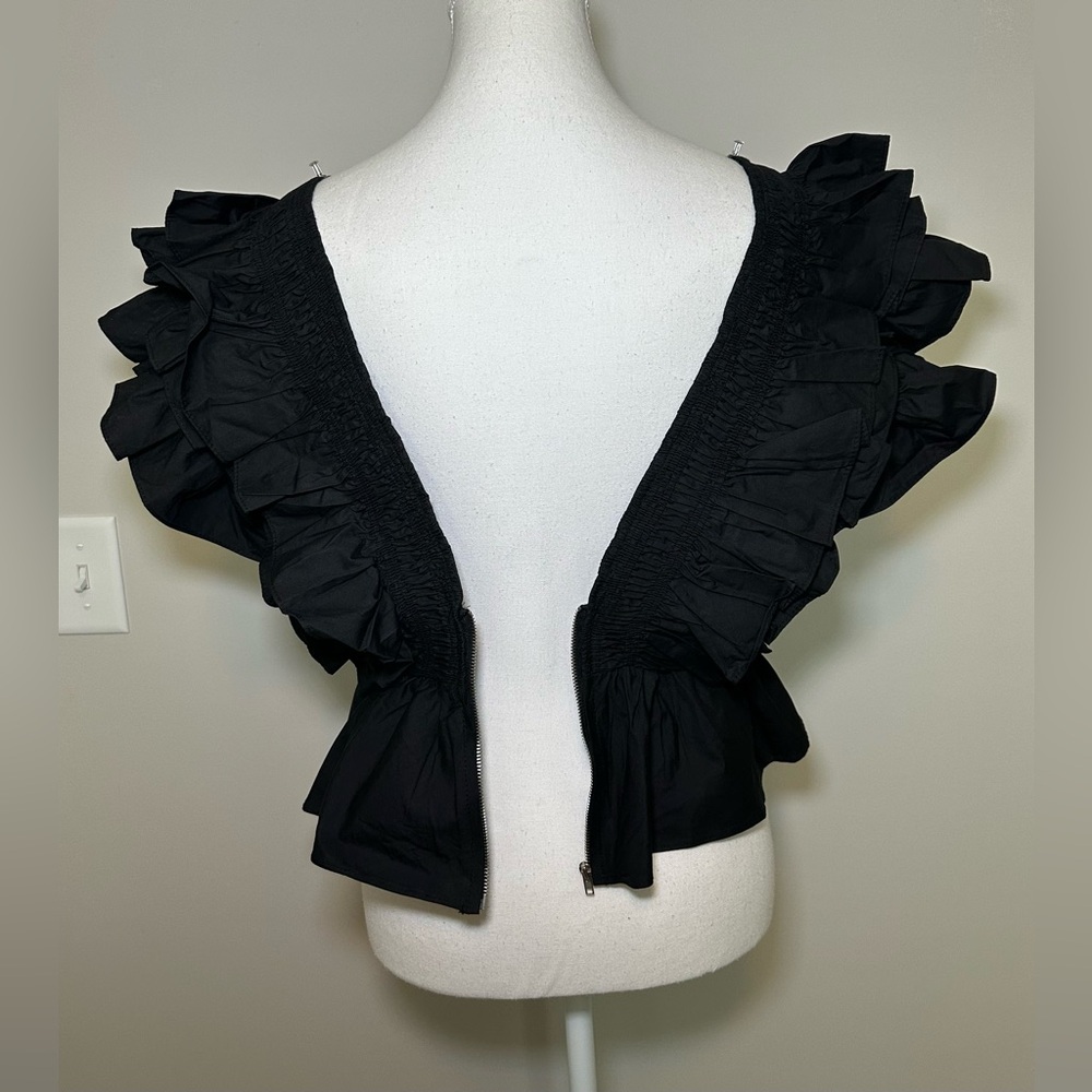 Nasty Gal ruffle pointed dramatic shoulder puff black peplum deep v-neck fashion - Picture 5 of 11